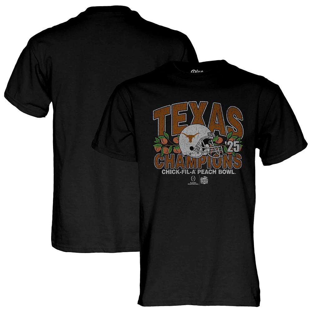 Men's Blue 84  Black Texas Longhorns College Football Playoff 2025 Peach Bowl Champions T-Shirt