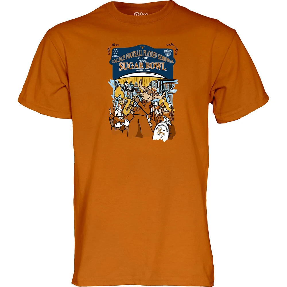 Men's Blue 84  Texas Orange Longhorns College Football Playoff 2024 Sugar Bowl Band T-Shirt