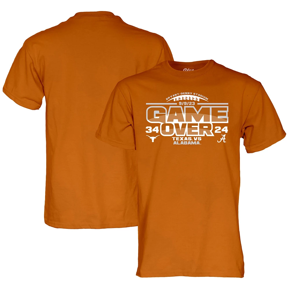 T-shirt bleu 84 Texas Orange Longhorns contre Alabama Crimson Tide 2023 Football Score pour hommes