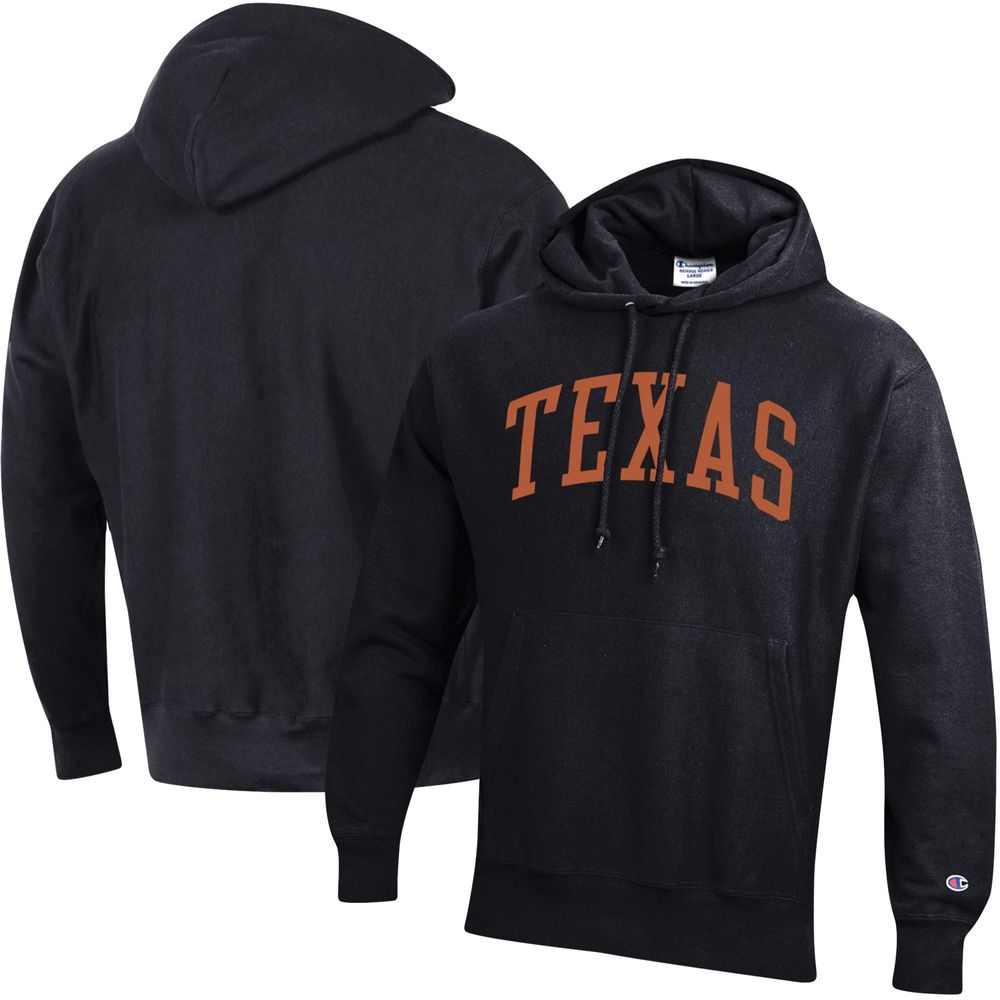 Men's Champion Black Texas Longhorns Team Arch Reverse Weave Pullover Hoodie