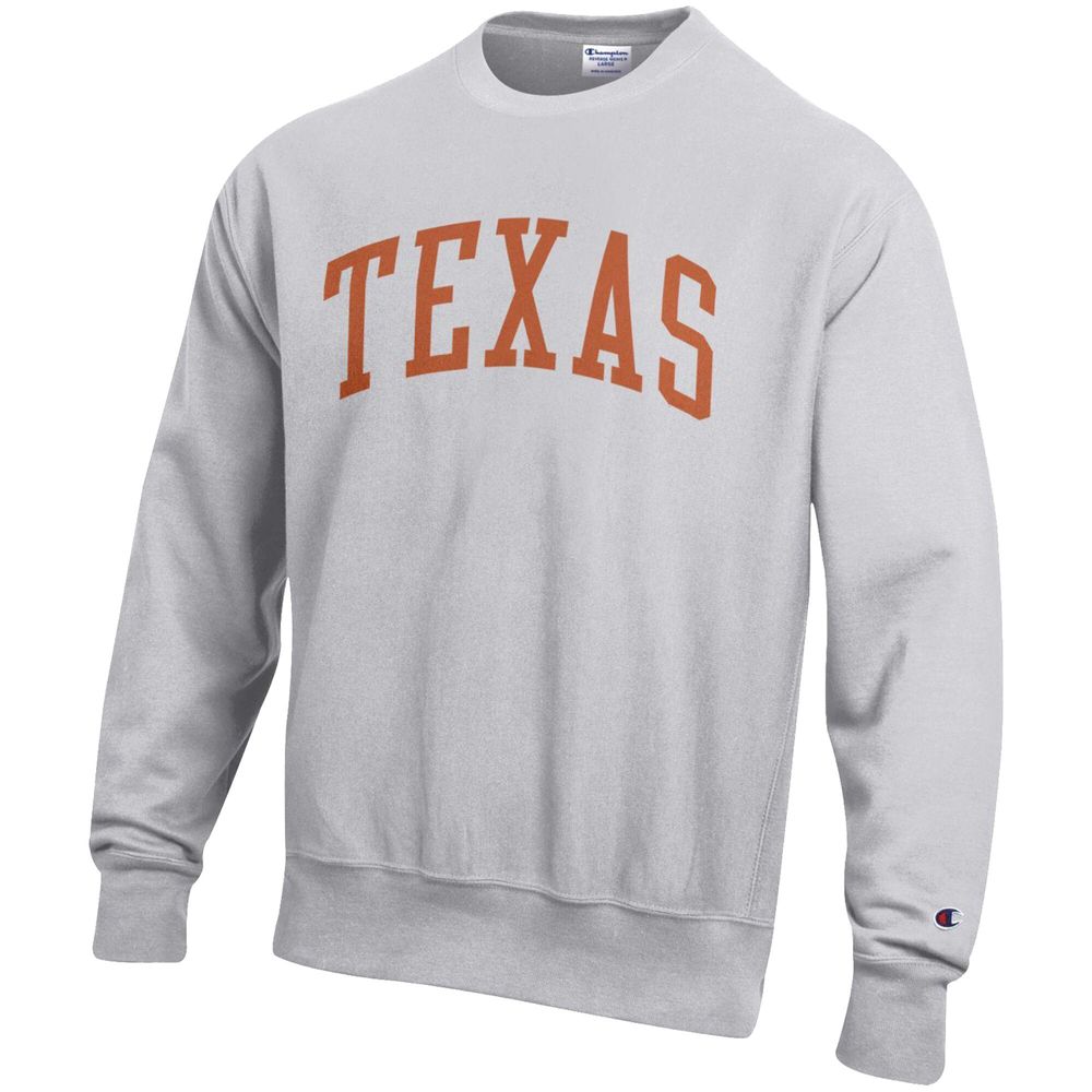 Men's Champion Heathered Gray Texas Longhorns Arch Reverse Weave Pullover Sweatshirt