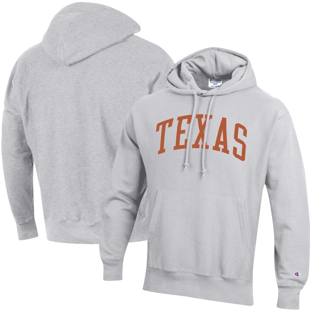 Men's Champion Heathered Gray Texas Longhorns Team Arch Reverse Weave Pullover Hoodie