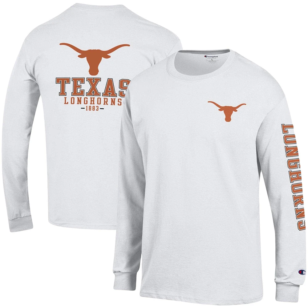 Men's Champion White Texas Longhorns Team Stack Long Sleeve T-Shirt