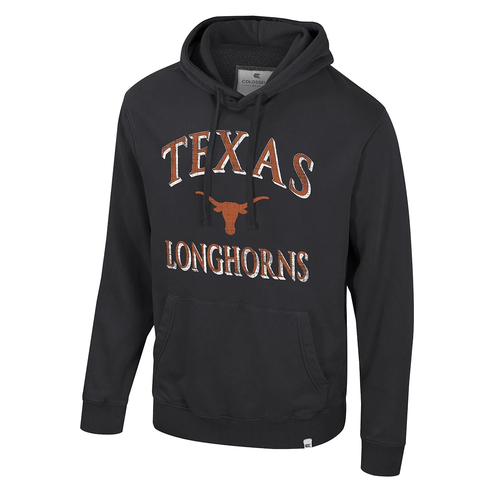 Men's Colosseum Black Texas Longhorns Big & Tall Cap E-Tan Pullover Hoodie