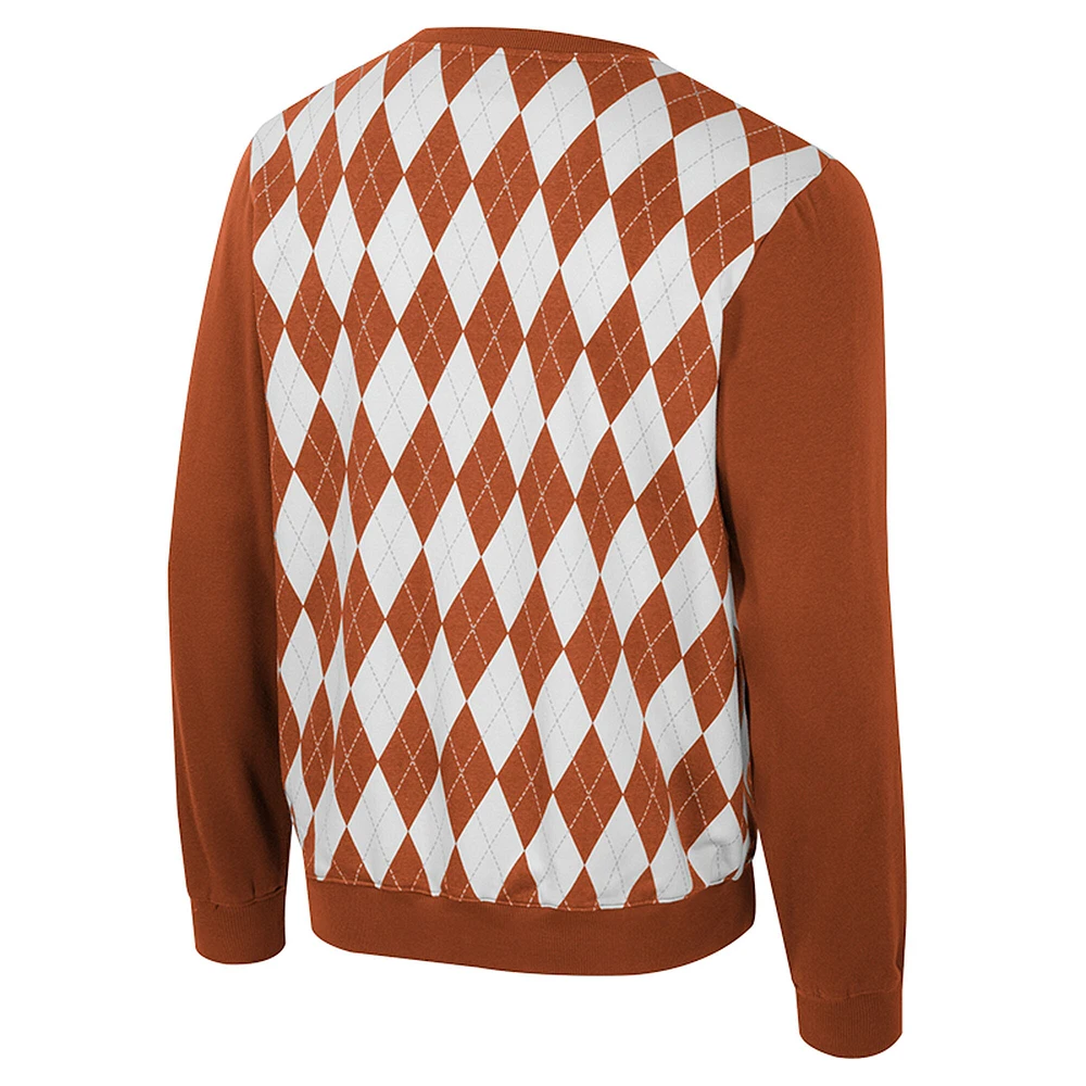 Sweat-shirt à col roulé orange brûlé Texas Longhorns The Dealio Argyle pour homme