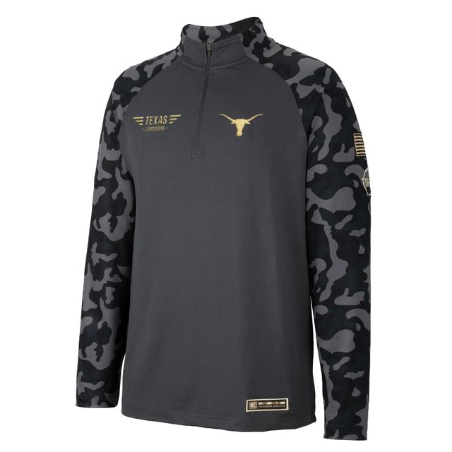 Colosseum Charcoal Texas Longhorns OHT Military Appreciation Long Range Raglan Quarter-Zip Jacket