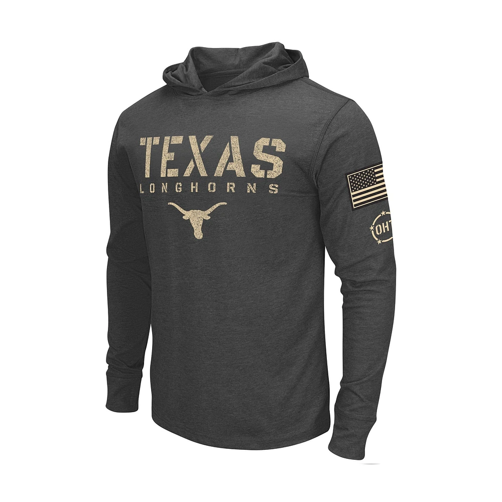 Men's Colosseum Heather Black Texas Longhorns Team OHT Military Appreciation Long Sleeve Hoodie T-Shirt