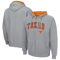 Men's Colosseum  Heather Gray Texas Longhorns Arch & Logo 3.0 Full-Zip Hoodie