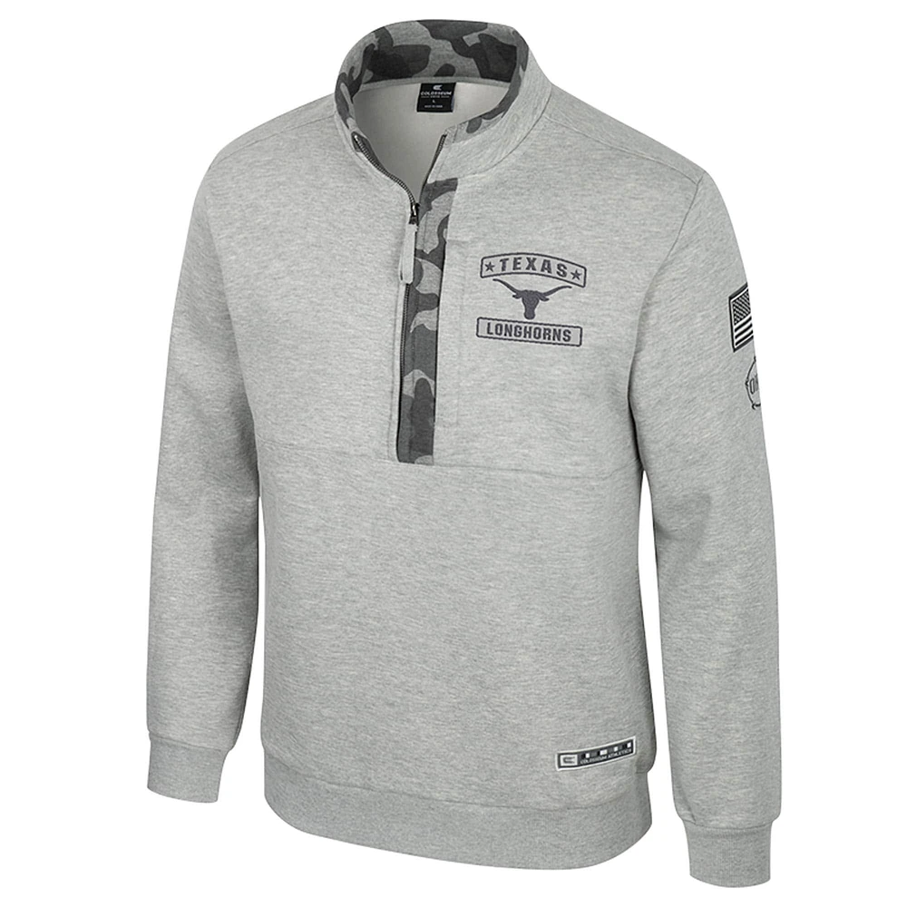 Veste polaire à fermeture éclair quart de tour pour homme Colosseum Heather Grey Texas Longhorns OORAH OHT Military Appreciation