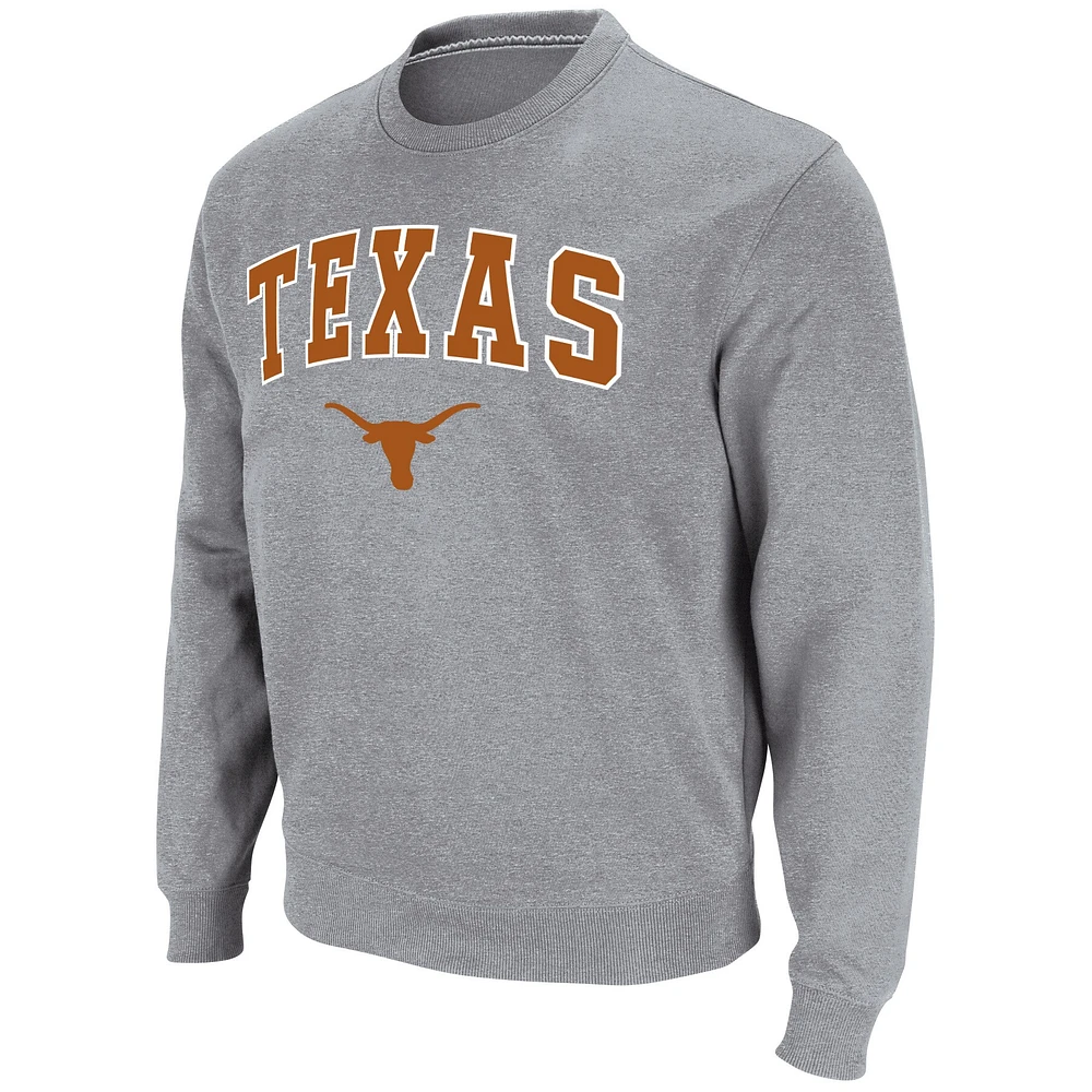 Men's Colosseum Heathered Gray Texas Longhorns Arch & Logo Pullover Sweatshirt