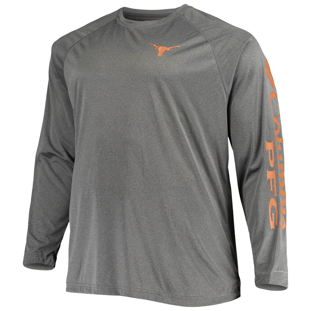 Men's Columbia Charcoal Texas Longhorns Big & Tall Terminal Tackle Omni-Shade Long Sleeve Raglan T-Shirt