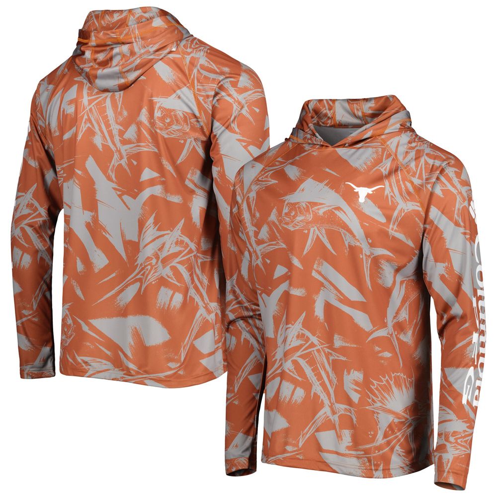 Men's Columbia Texas Orange/Gray Longhorns Super Terminal Tackle Omni-Shade Raglan Long Sleeve Hoodie T-Shirt