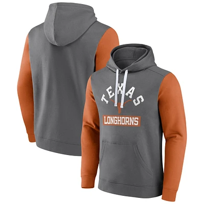 Men's Fanatics Gray Texas Longhorns Extra Point Color-Block Pullover Hoodie