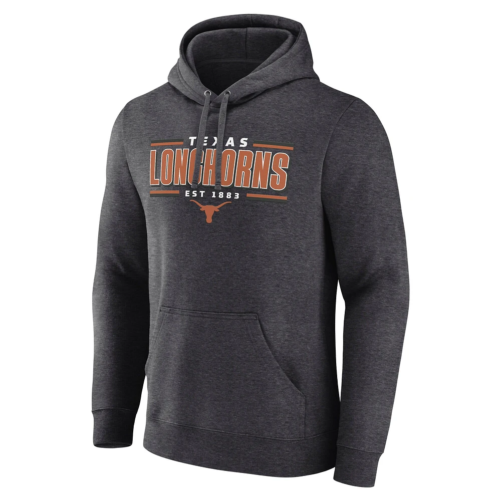 Men's Fanatics  Heather Charcoal Texas Longhorns Horizontal Block Fleece Pullover Hoodie