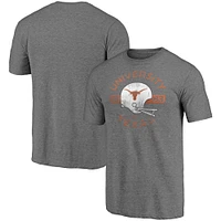 Men's Fanatics Heathered Gray Texas Longhorns Throwback Helmet Tri-Blend T-Shirt