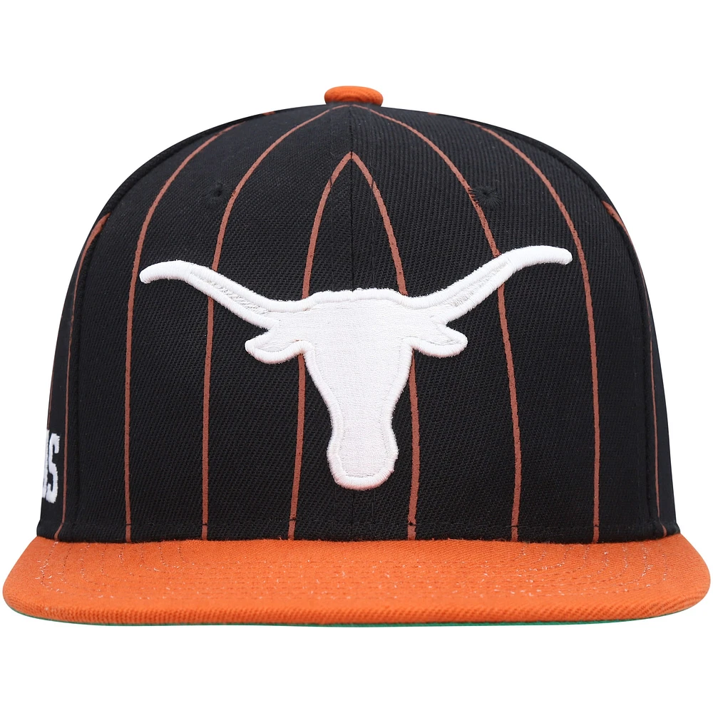 Men's Mitchell & Ness Black Texas Longhorns Team Pinstripe Snapback Hat