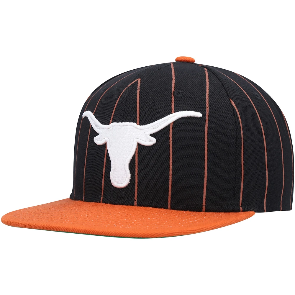 Men's Mitchell & Ness Black Texas Longhorns Team Pinstripe Snapback Hat