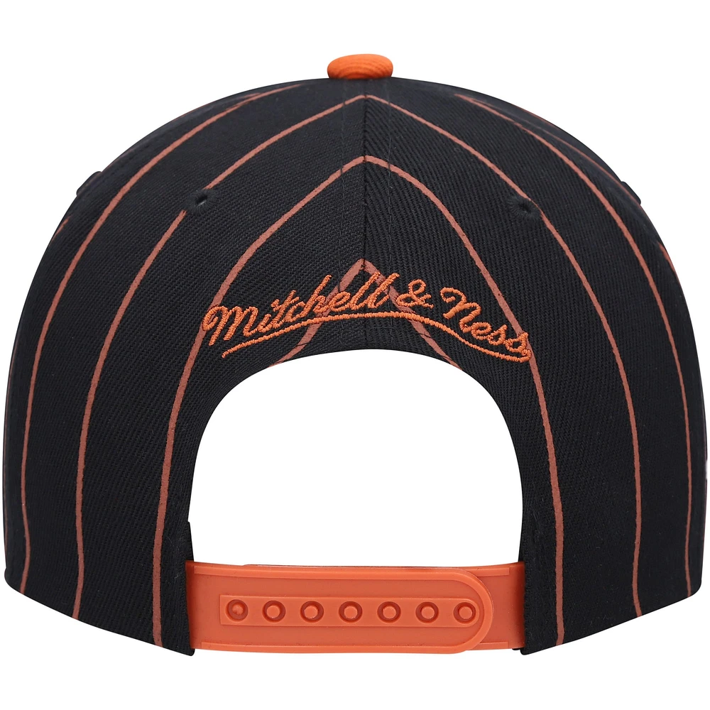 Men's Mitchell & Ness Black Texas Longhorns Team Pinstripe Snapback Hat