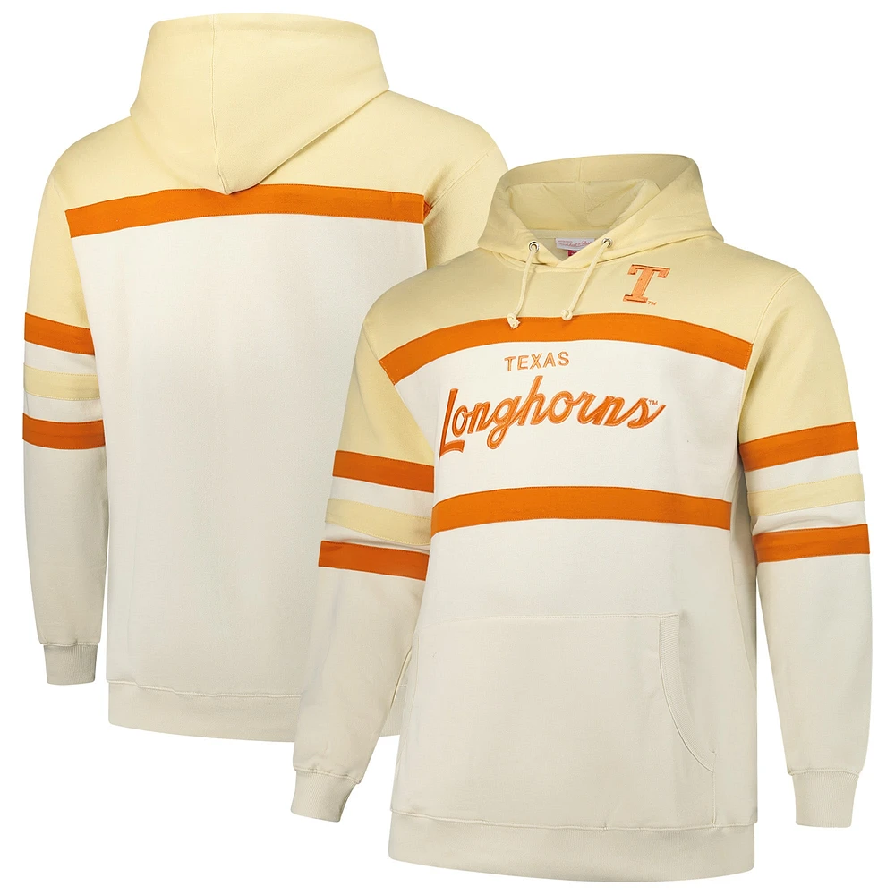 Men's Mitchell & Ness Cream Texas Longhorns Big Tall Head Coach Pullover Hoodie