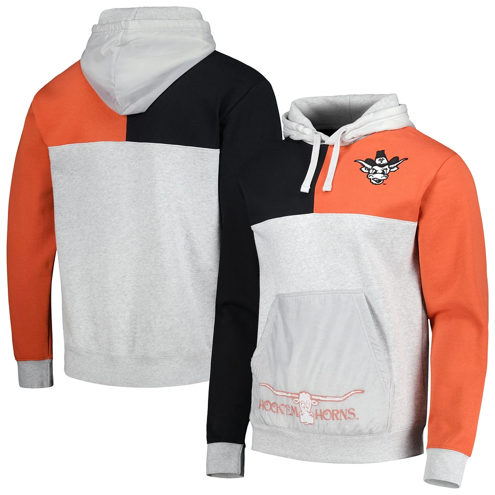 Men's Mitchell & Ness Heather Gray Texas Longhorns Tie-Breaker Pullover Hoodie