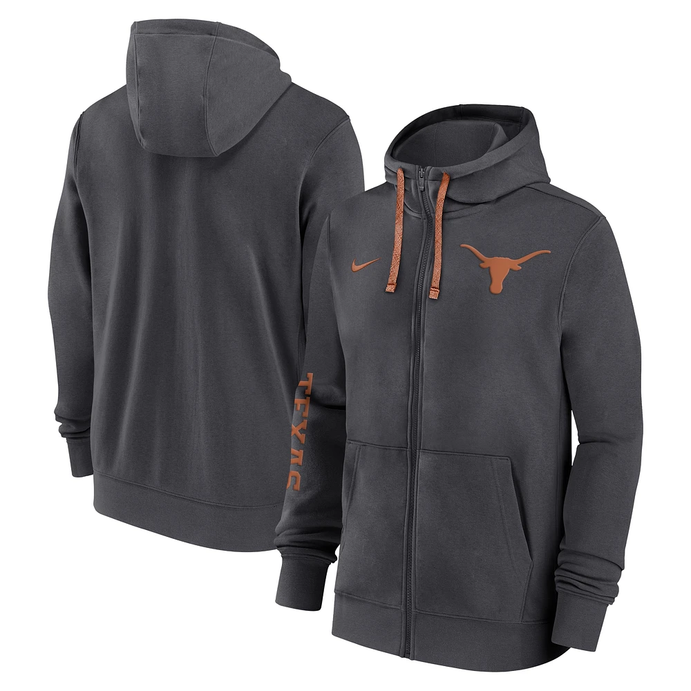 Sweat à capuche entièrement zippé Nike Anthracite Texas Longhorns 2024 Sideline pour homme