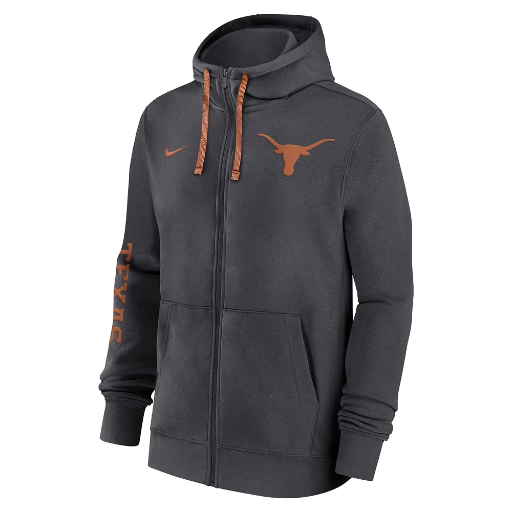 Sweat à capuche entièrement zippé Nike Anthracite Texas Longhorns 2024 Sideline pour homme