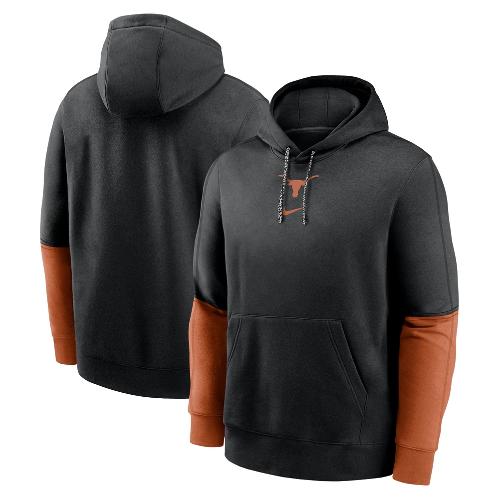 Men's Nike Black/Burnt Orange Texas Longhorns 2024 Sideline Club Pullover Hoodie