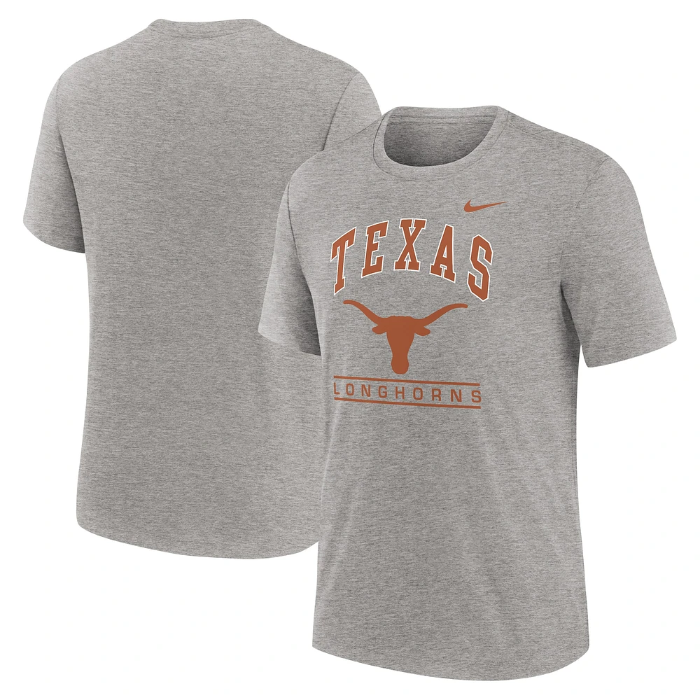 T-shirt Nike Heather Grey Texas Longhorns Arch Over Logo Tri-Blend pour homme