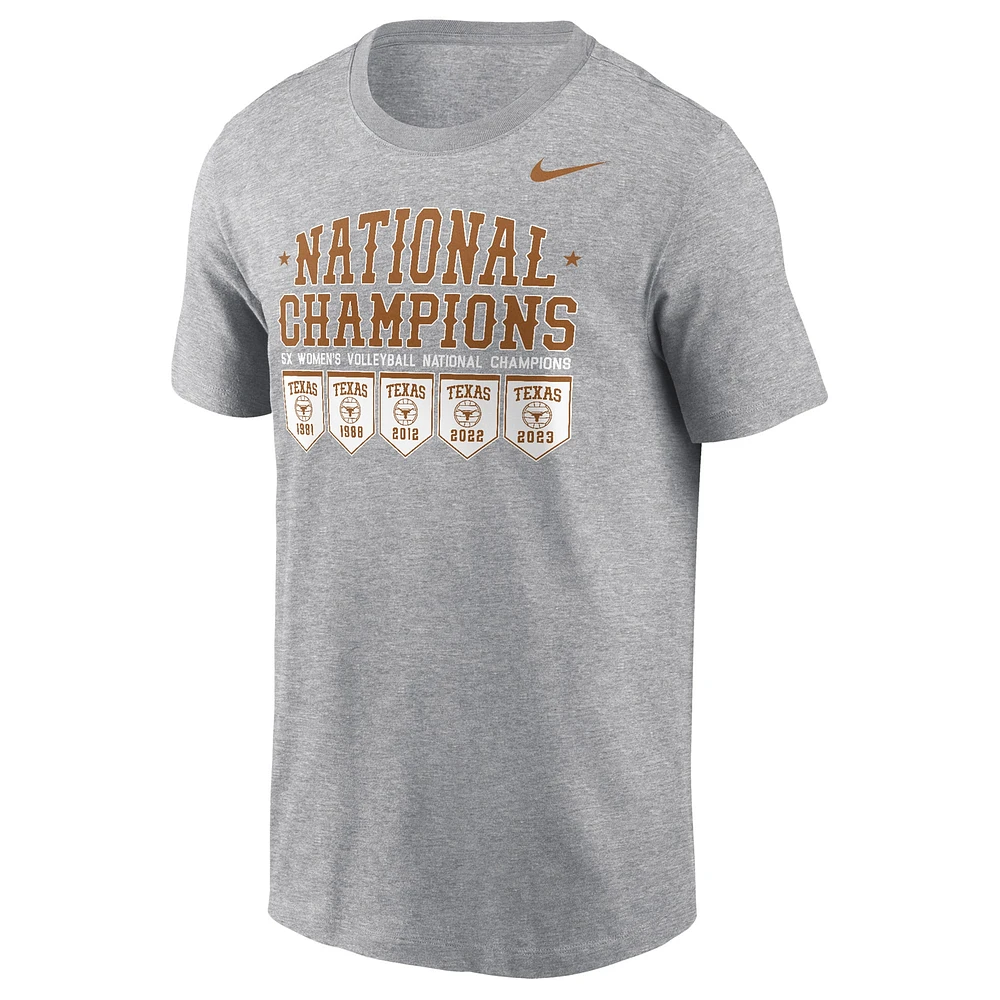 T-shirt Nike gris chiné pour homme Texas Longhorns, cinq fois champions nationaux de volleyball