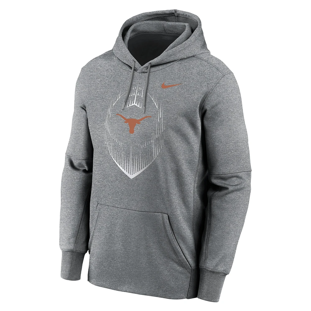 Sweat à capuche Nike Heather Grey Texas Longhorns Icon Football Performance pour homme