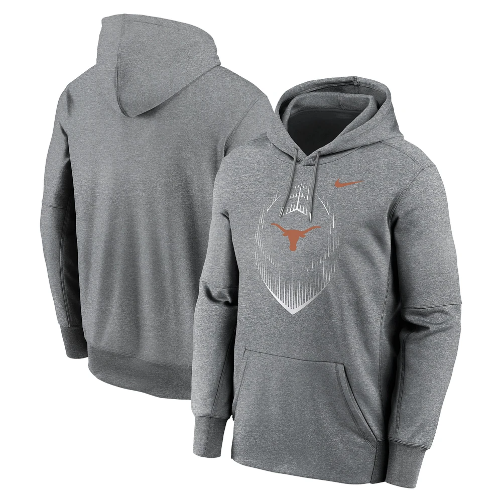 Men's Nike Heather Gray Texas Longhorns Icon Football Performance Pullover Hoodie