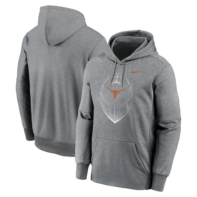 Sweat à capuche Nike Heather Grey Texas Longhorns Icon Football Performance pour homme