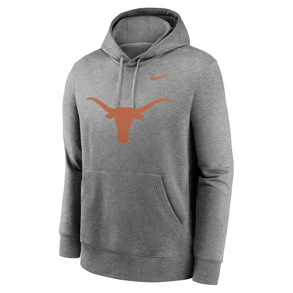 Sweat à capuche en polaire Nike Heather Grey Texas Longhorns Primetime Club pour homme