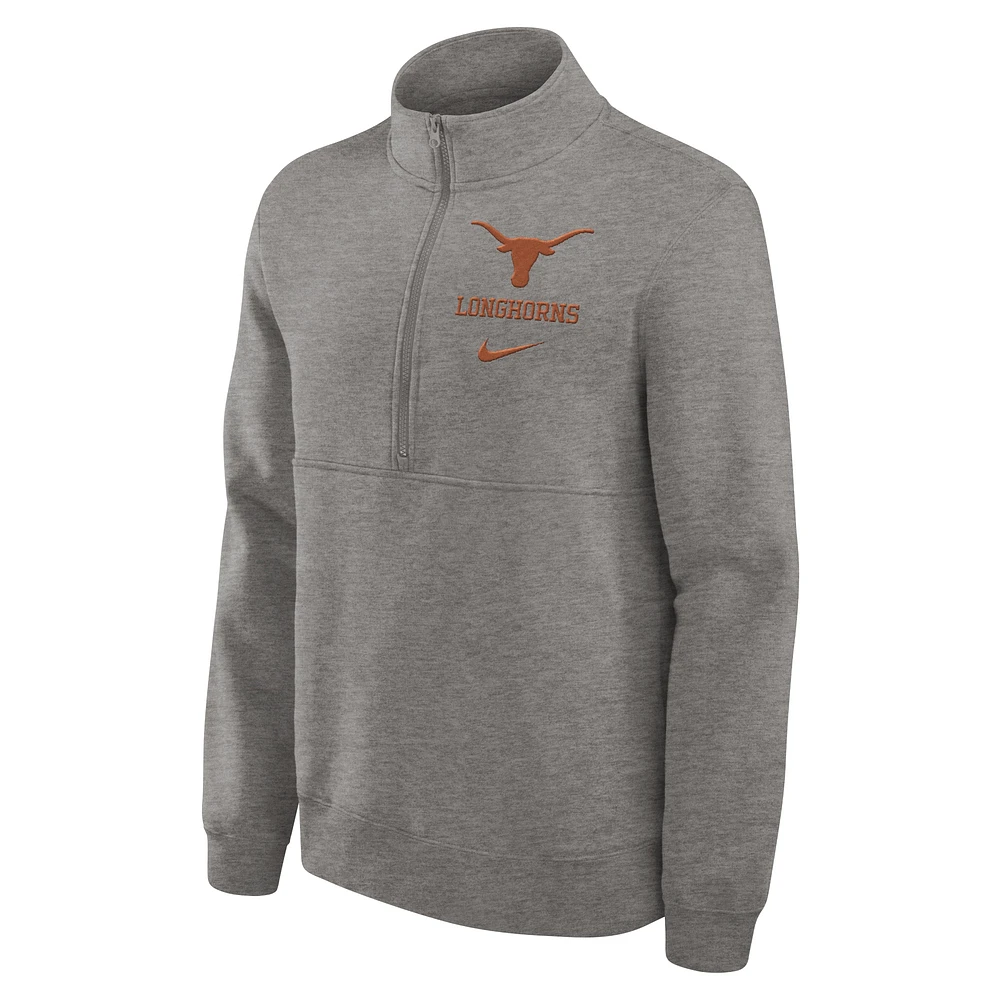 Sweat-shirt à demi-zip Nike Texas Longhorns Primetime Club gris chiné pour homme