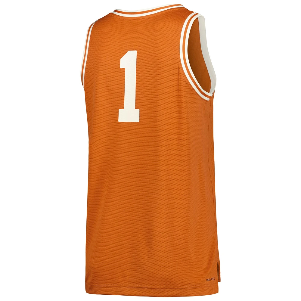 Men's Nike #1 Cream Texas Longhorns Retro Replica Basketball Jersey