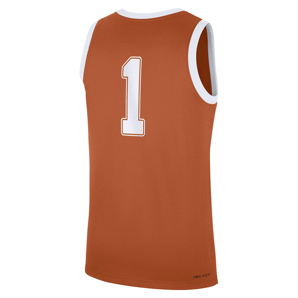 Maillot réplique de l'équipe route des Texas Longhorns du Orange #1 pour homme Nike