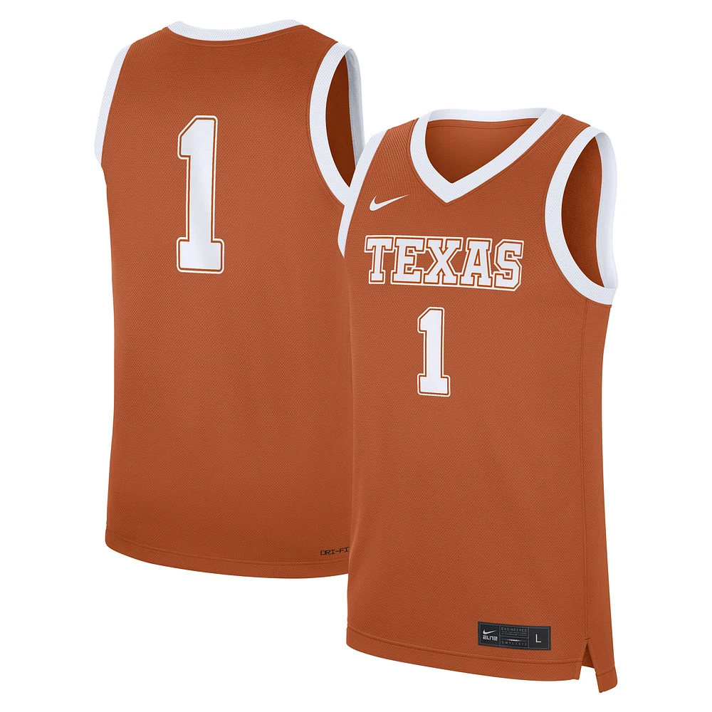 Maillot réplique de l'équipe route des Texas Longhorns du Orange #1 pour homme Nike