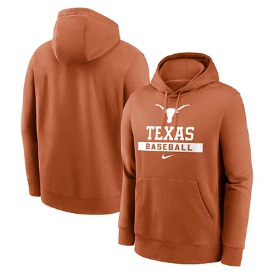 Men's Nike  Texas Orange Longhorns Baseball Stack Club Fleece Pullover Hoodie