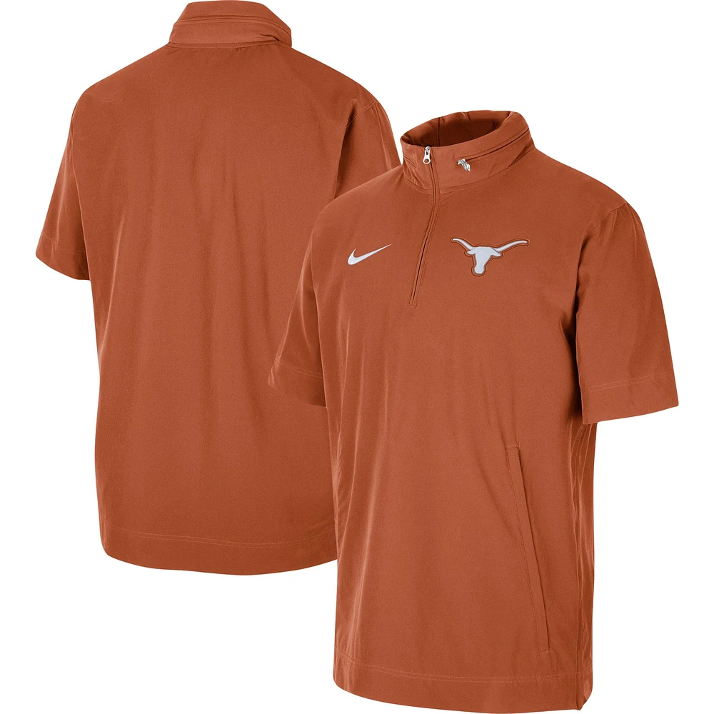 Veste à manches courtes et demi-zip Nike Texas Orange Longhorns Coaches pour homme