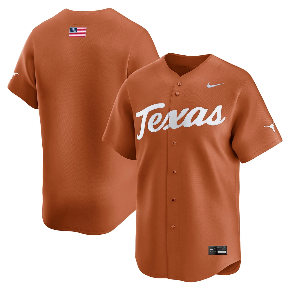 Maillot de baseball Nike Texas Orange Longhorns College Limited pour homme
