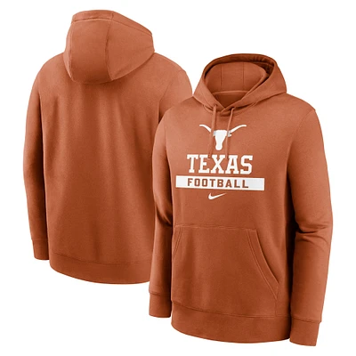 Sweat à capuche en polaire Nike Texas Orange Longhorns Football Stack Club pour homme