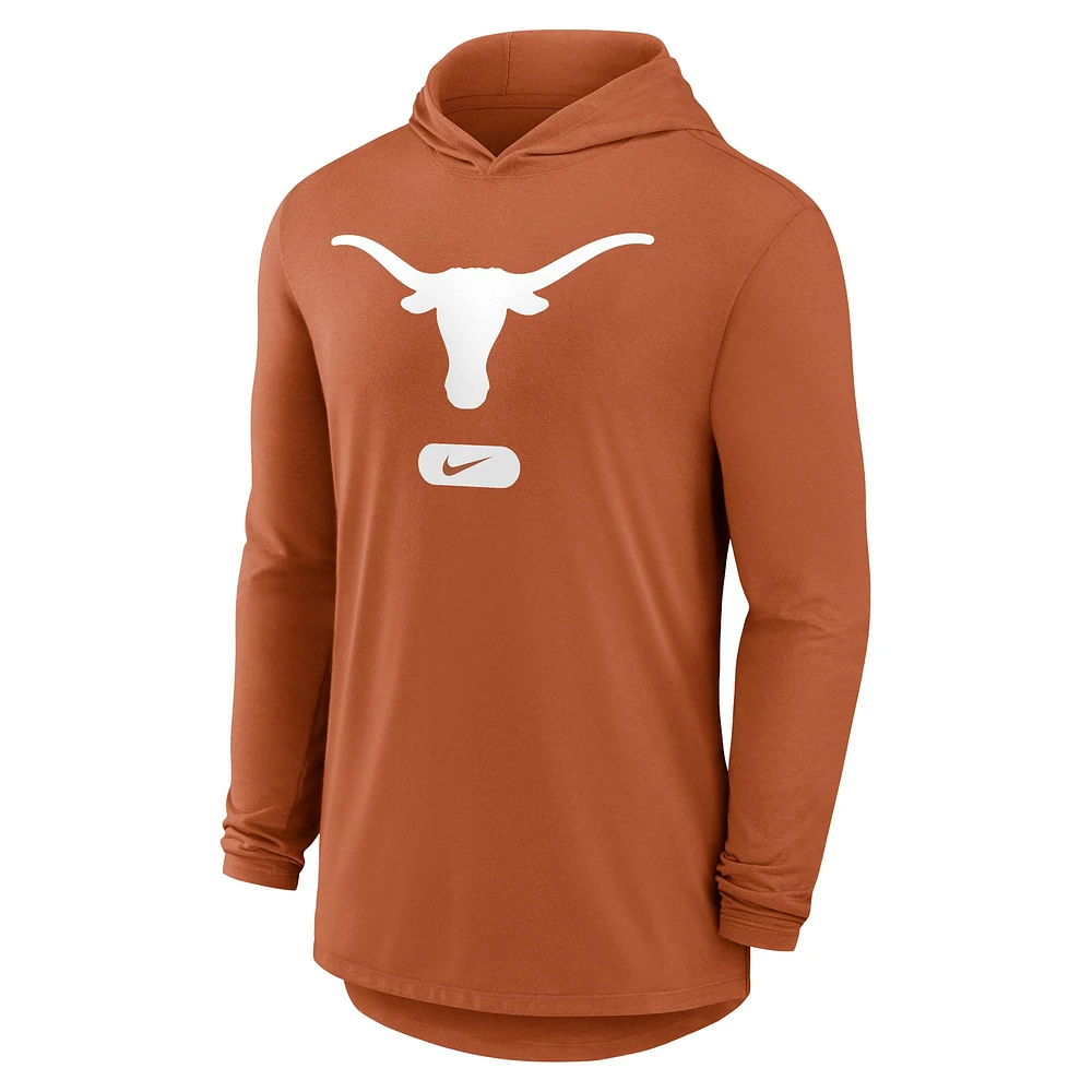 Men's Nike Texas Orange Longhorns Lightweight Performance Long Sleeve Hoodie T-Shirt