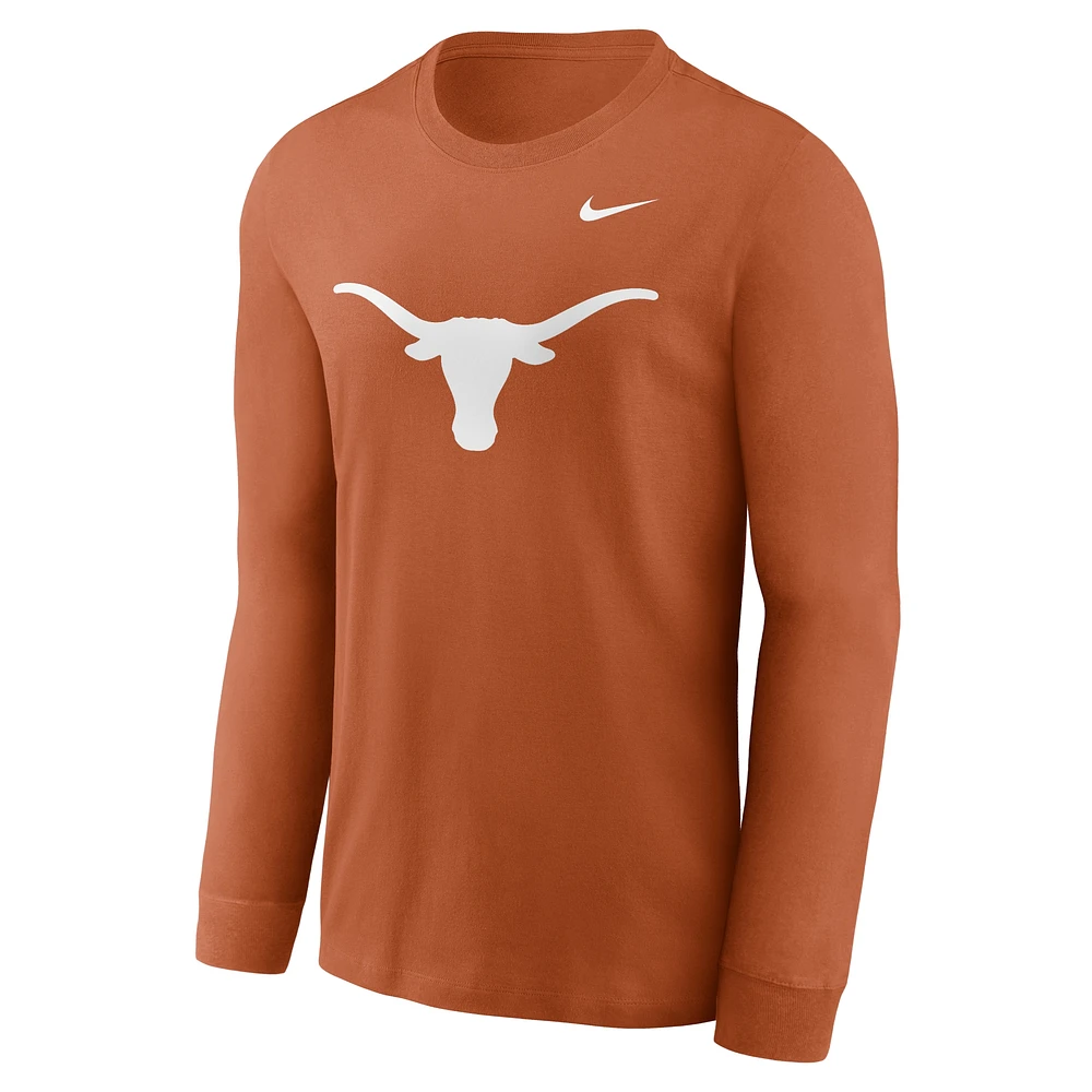 T-shirt à manches longues avec logo principal Nike Texas Orange Longhorns pour homme