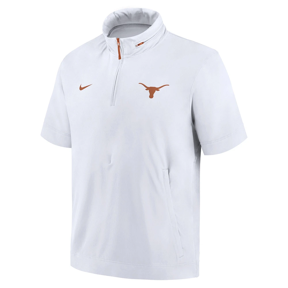 Men's Nike White Texas Longhorns 2024 Sideline Coach Short Sleeve Half-Zip Hoodie Jacket