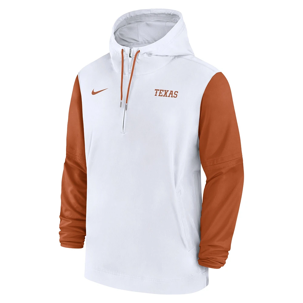 Sweat à capuche Nike blanc Texas Longhorns 2024 Sideline Pregame Player demi-zip pour homme