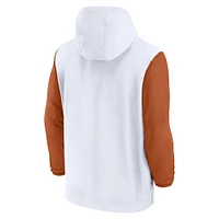 Sweat à capuche Nike blanc Texas Longhorns 2024 Sideline Pregame Player demi-zip pour homme