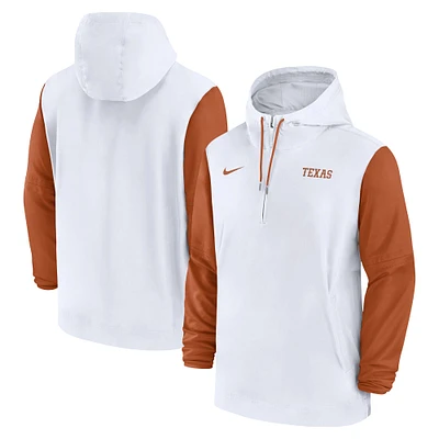 Sweat à capuche Nike blanc Texas Longhorns 2024 Sideline Pregame Player demi-zip pour homme