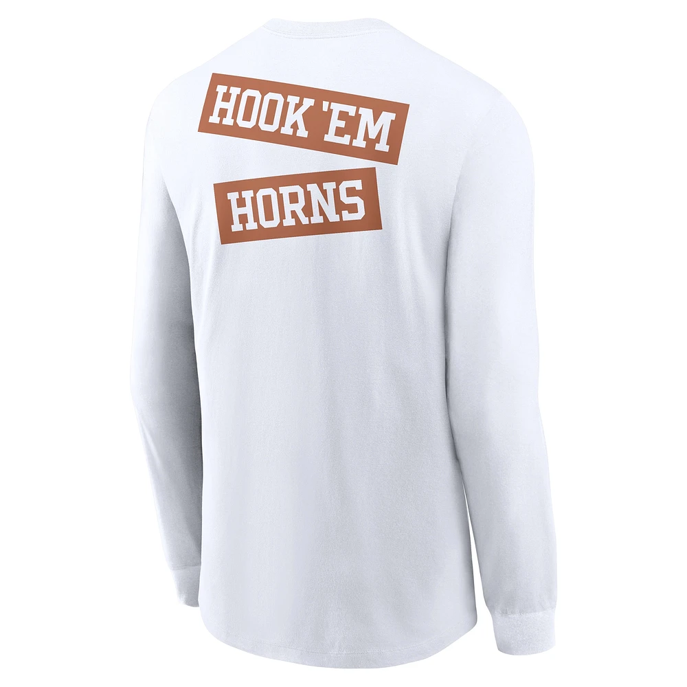 Men's Nike White Texas Longhorns Two-Hit Classic Location Long Sleeve T-Shirt