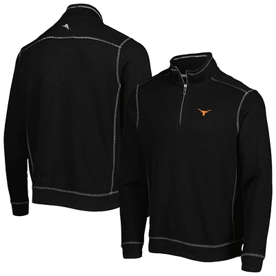 Sweat-shirt Tommy Bahama noir Texas Longhorns Big & Tall Tobago Bay Tri-Blend Quarter-Zip pour hommes