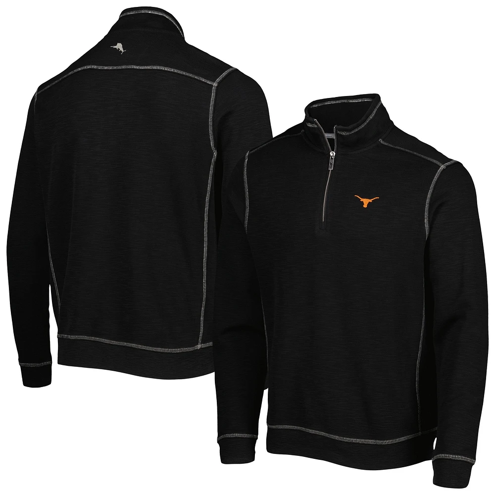 Men's Tommy Bahama Black Texas Longhorns Sport Tobago Bay Tri-Blend Mock Neck Half-Zip Jacket